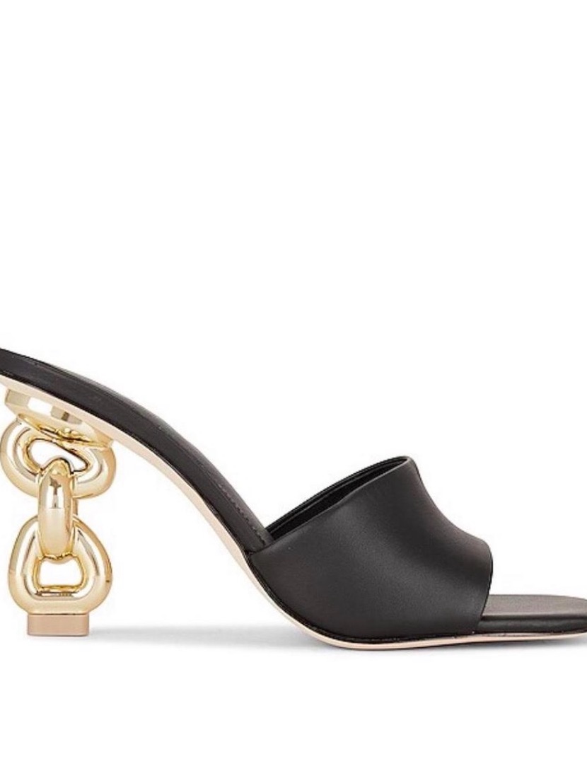 Cult Gaia Black Open-Toe Leather Mules With Gold Chain Heel Never Worn!
